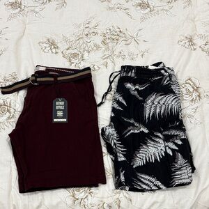Burgundy Shorts and Black Fern Print Pants